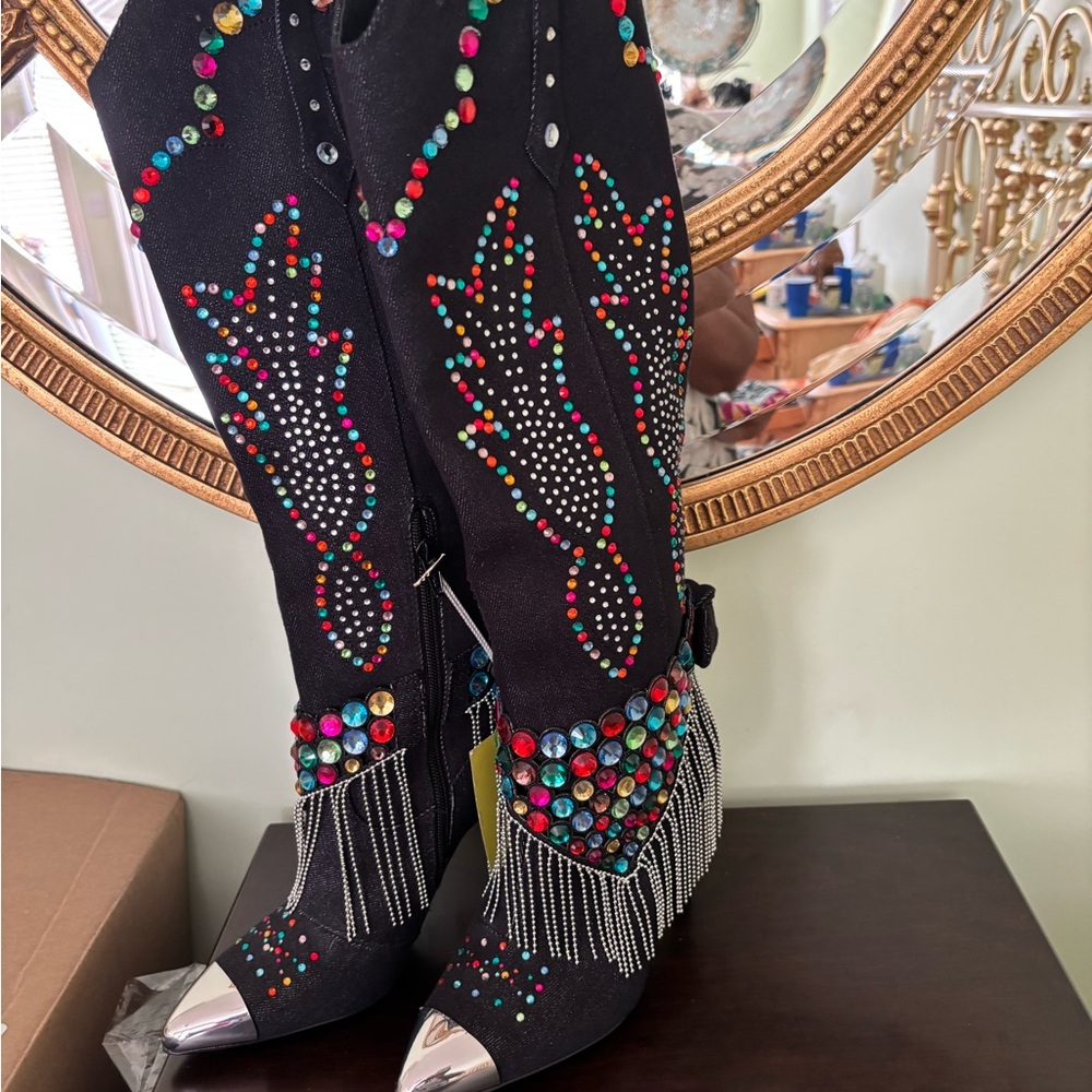 Gianni Bini Black Boots with Colorful Embellishments:new with tag/3 Sizes - Picture 2 of 11